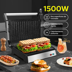 Aigostar Contactgrill - Panini Grill - 1500W - RVS/Zwart