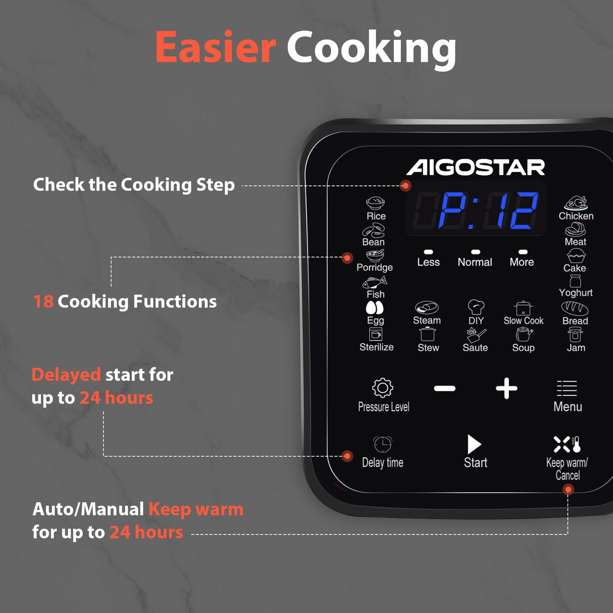 Aigostar Snelkookpan Multicooker - 6 Liter - Slow Cooker - Rijstkoker - Stomer