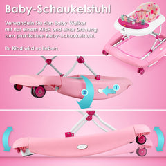 KIDIZ® 4in1 Babywalker / Loopstoel / Loopstoeltje voor Baby speel- en loopstoeltje - schommelfunctie baby wipstoeltje met wielen, licht, muziek, speelcentrum eettafel loopstoel loophulp baby's vanaf 6 maanden opvouwbaar - Roze