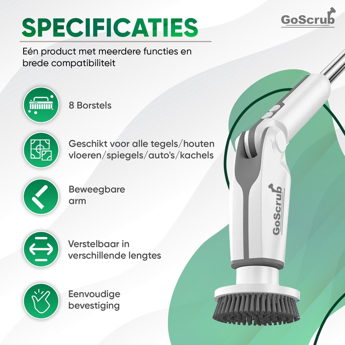 Elektrische Schoonmaakborstel – Elektrische Schrobber - Schrobborstel – Wit - V1 - GoScrub®