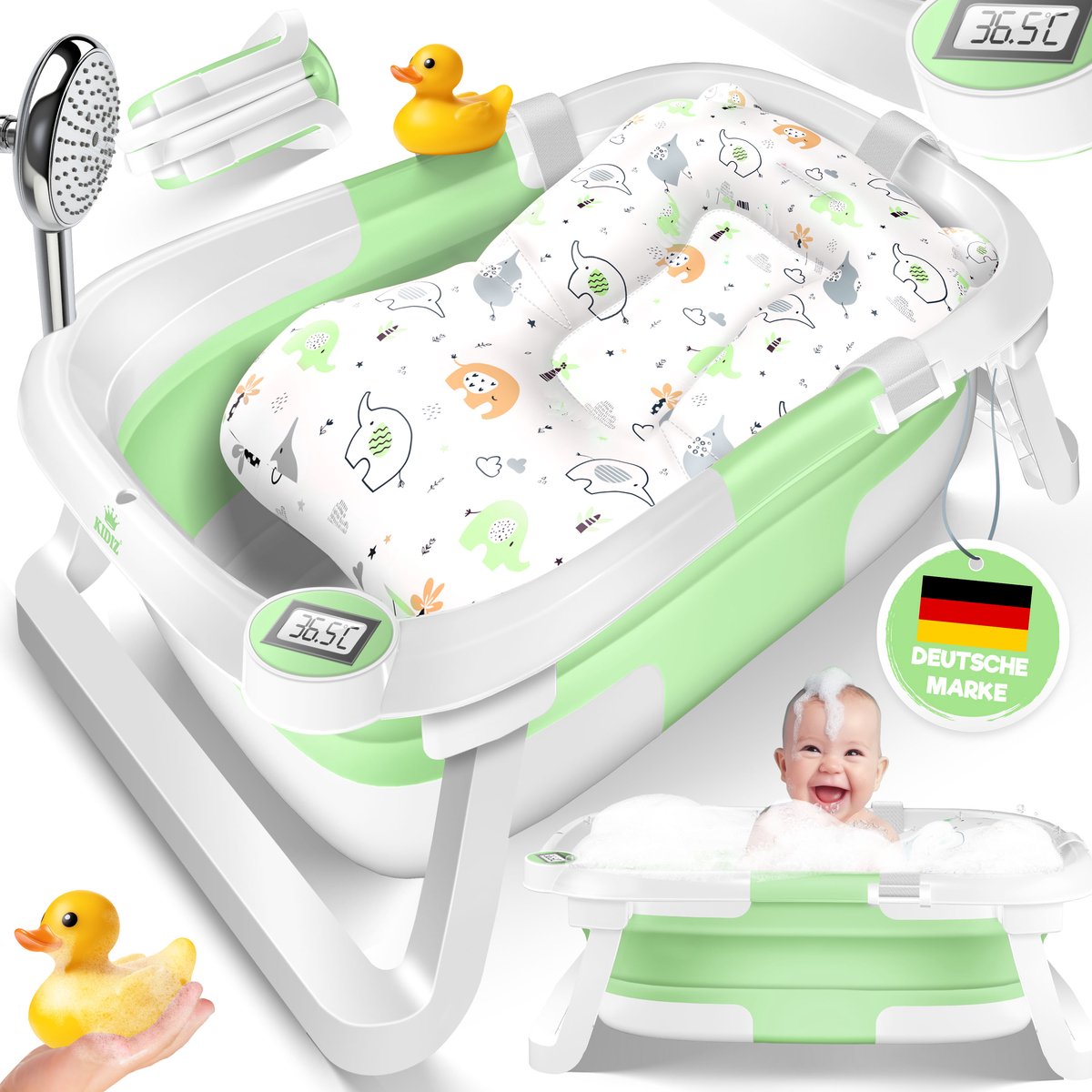 KIDIZ® Babybadje Opvouwbaar met Thermometer - 0-12 Maanden - Groen