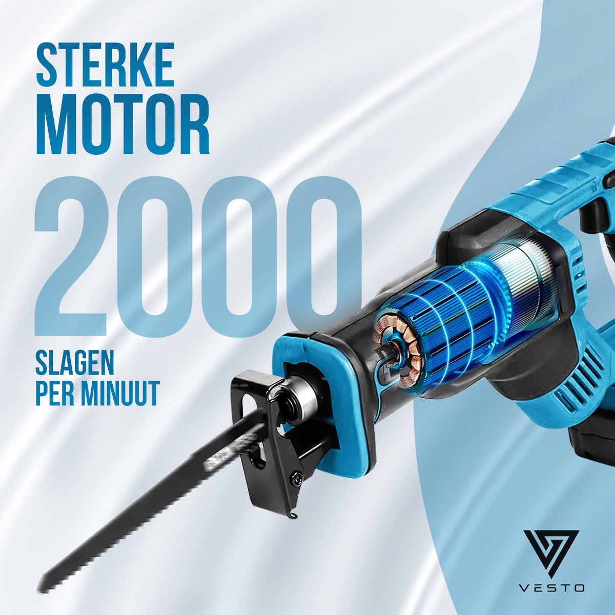 Vesto® Accu Reciprozaag – 21V Li-Ion – Incl. 2 Accu’s, Zaagbladen & Koffer – 25mm Slag – Voor Hout, Metaal & Kunststof – Snelwisselsysteem – Draadloos