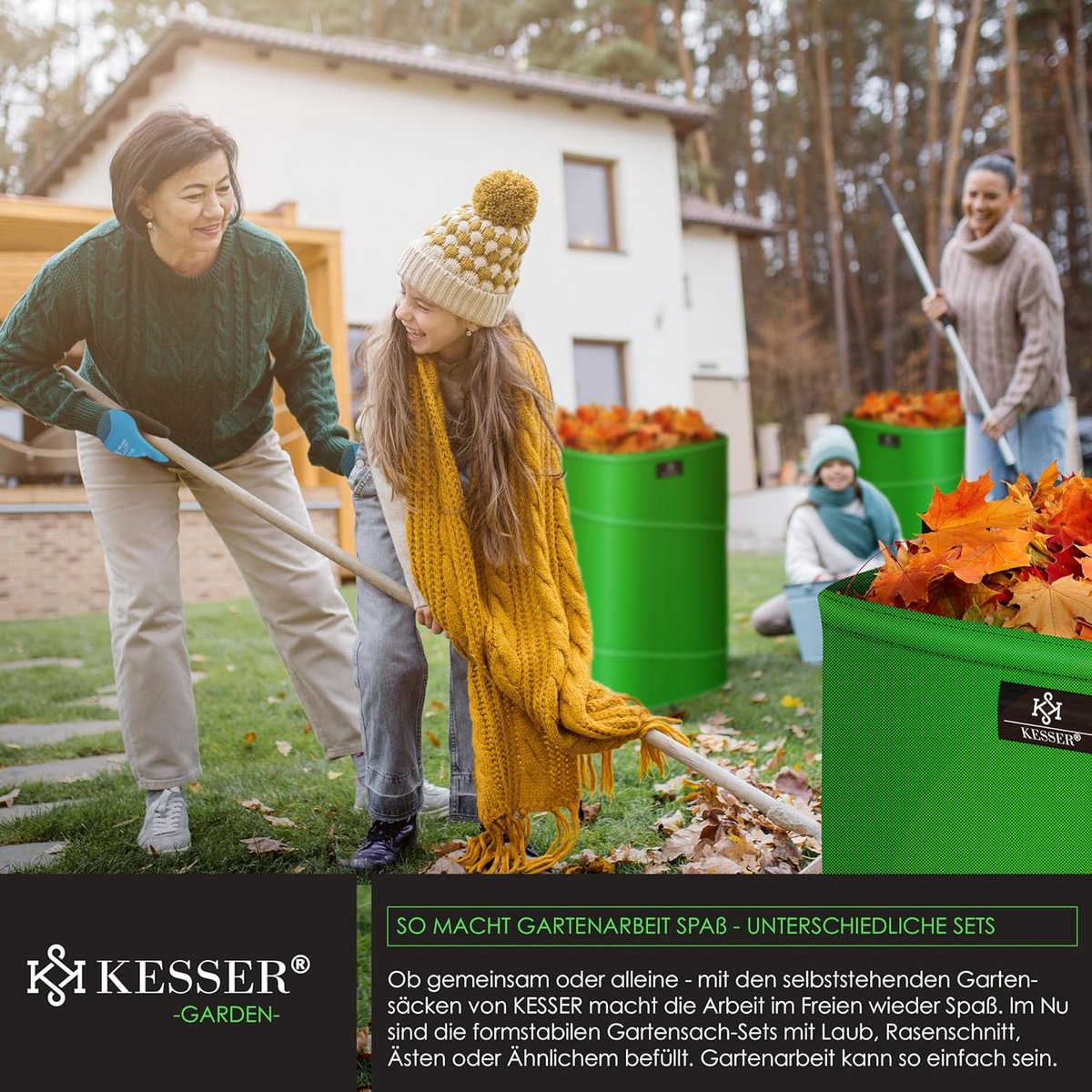 KESSER® Pop-up-tuinzak, 219 liter, inclusief handschoenen, zelfstaand met handgrepen, stabiel, robuust en opvouwbaar, voor het snijden van gazon, tuinzakken voor tuinafval, groen snijden