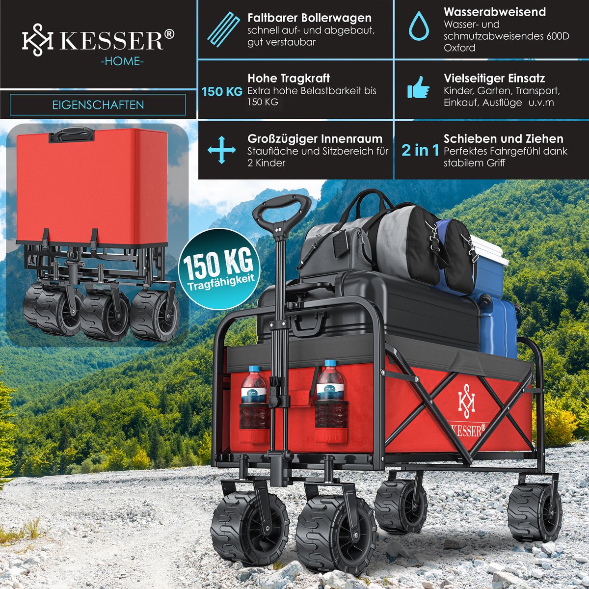 KESSER® Bolderkar - Opvouwbaar - Bolderwagen - Rood