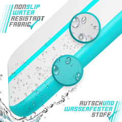 Opblaasbare PVC gym mat, Mintgroen, 5 x 1m, met elektrische luchtpomp, gymnastiekmat, trainingsmat, fitnessmat