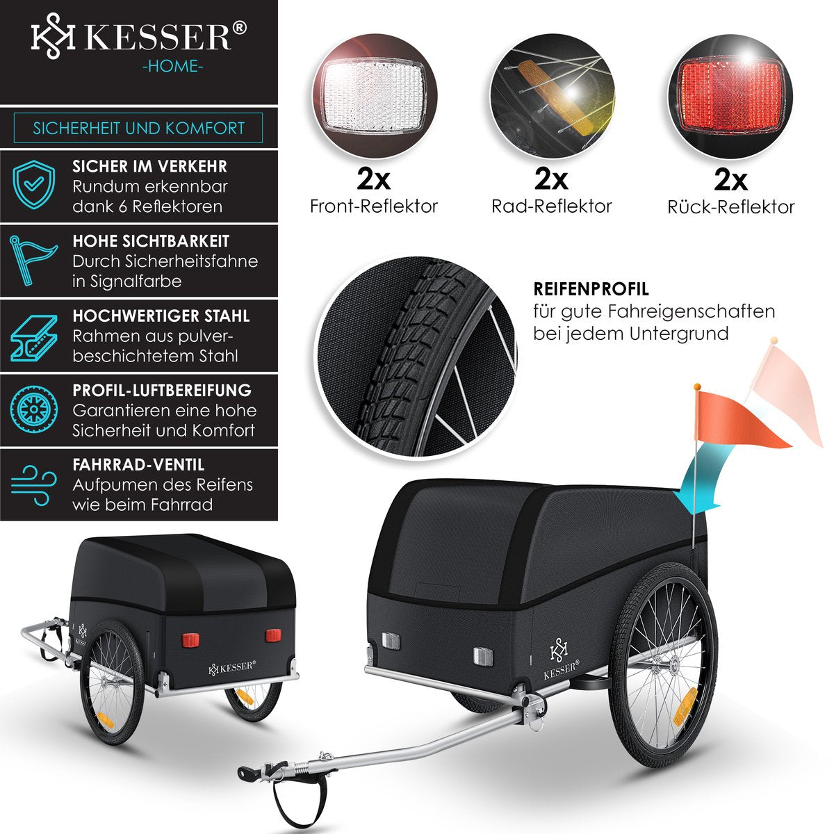KESSER® Fietskar - Fietsaanhanger - Zwart / Antraciet •