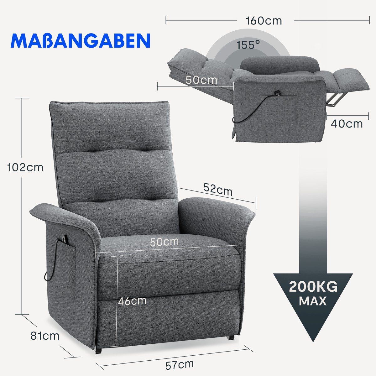 Fauteuil met armleuning - Relaxfauteuil - Relaxstoel - Elektrisch - Dronkergrijs - X1DG-EUV1 - FLEXISPOT