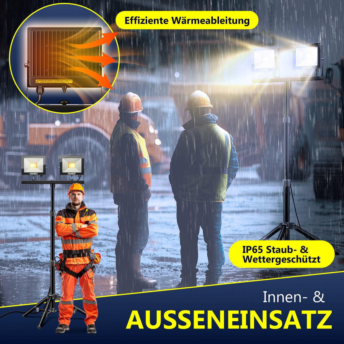 MASKO® LED Bouwlamp - 2x50W - Werklamp - IP65  - Zwart