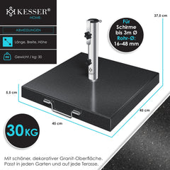 KESSER® Parasolvoet op wielen - Graniet 30kg - Ø16mm-Ø48mm - Antraciet