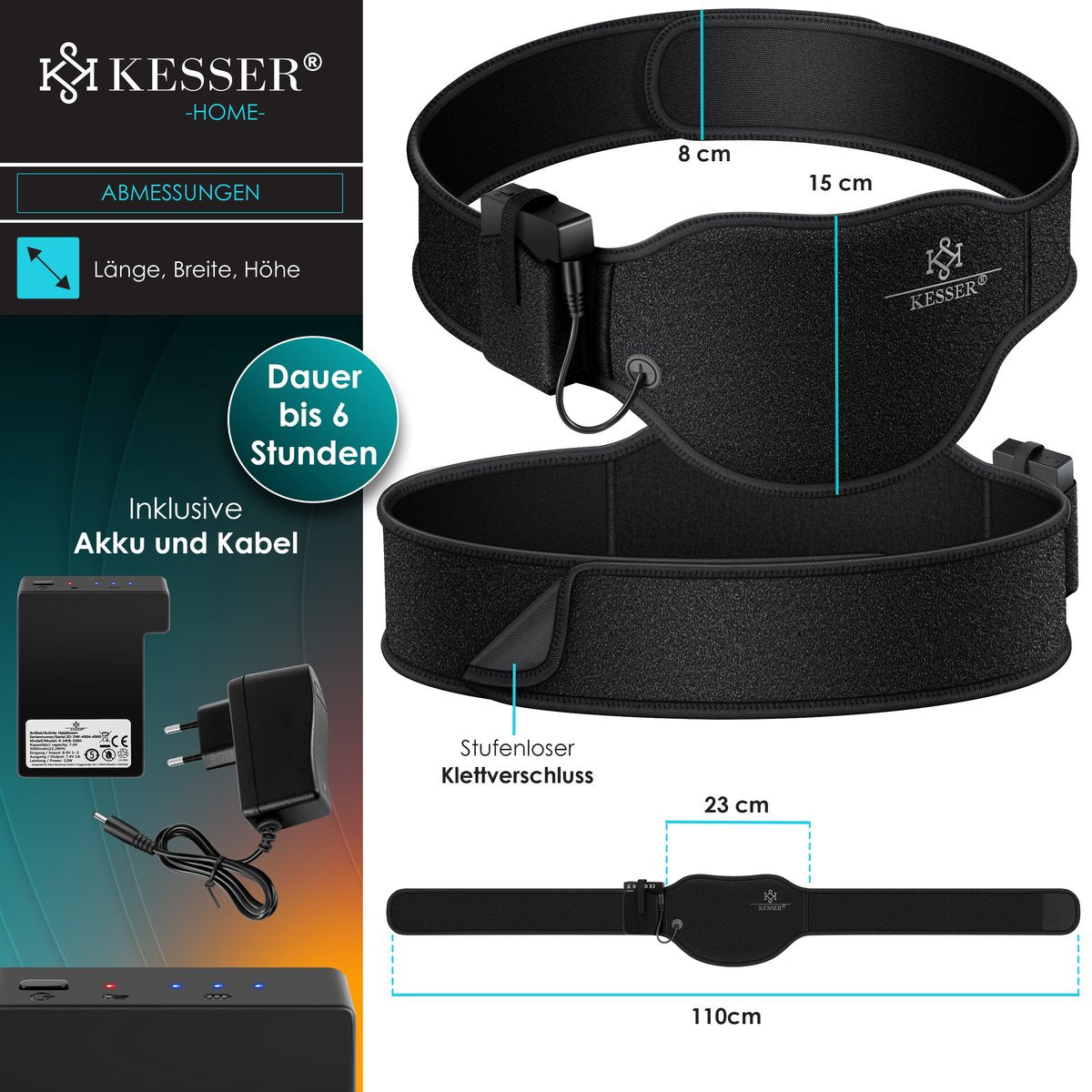 Warmteband - Verwarmde rugband - Warmtekussen - Zwart - KESSER®