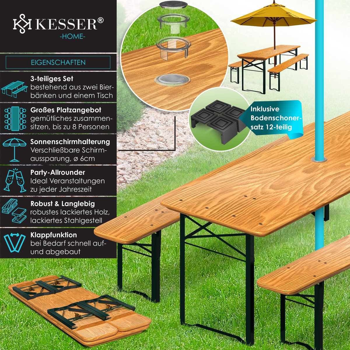 KESSER® Biertafel - Picknicktafel - Opvouwbaar - Bruin - 170x46x75cm