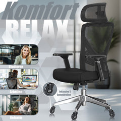 KESSER® Bureaustoel | Ergonomische Bureaustoelen voor Volwassenen | verstelbare rugleuning | in hoogte verstelbaar | Hoofdsteun & Lendensteun | office Chair met 5x rubberen wielen - Zwart / Zilver