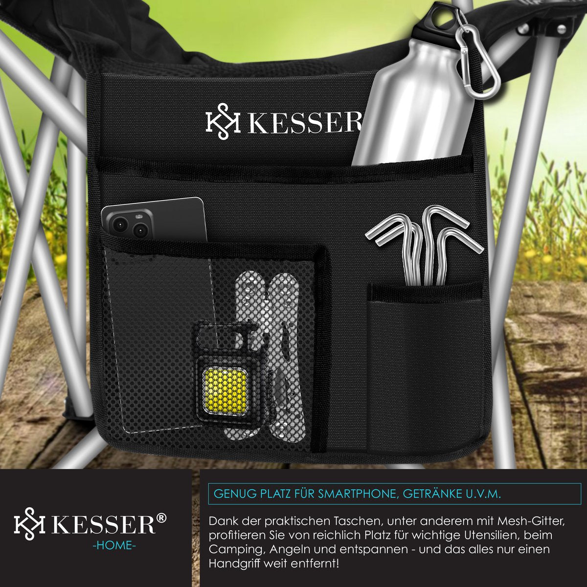 KESSER® Campingstoel - Visstoel - Vouwstoel - Zwart