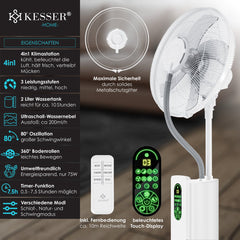 KESSER® Ventilator staand - Statiefventilator - Mist Ventilator - Wit •