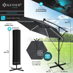 KESSER® Zweefparasol met voet - LED - Ø3.5m - 360° Draaibaar  - Antraciet
