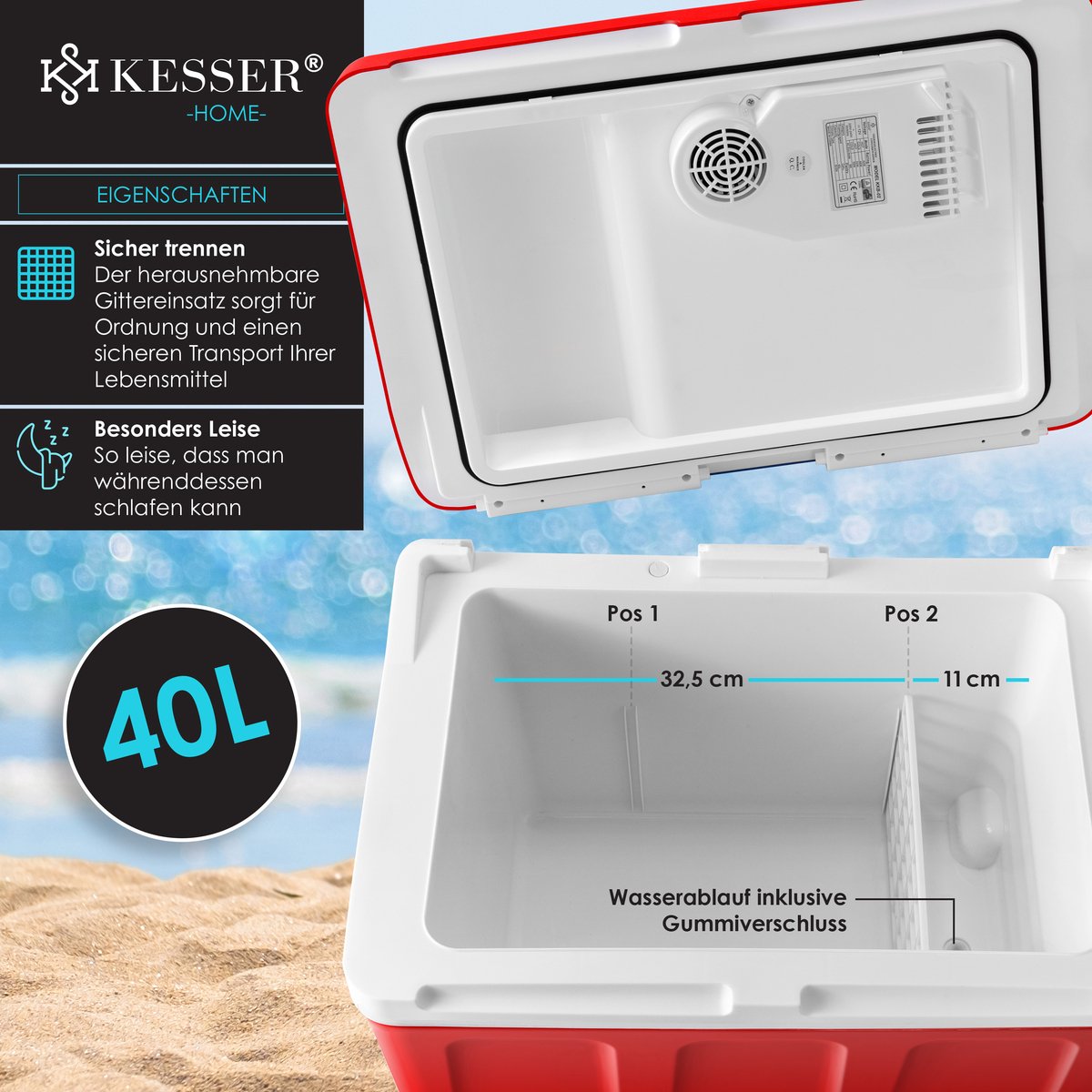 Koelbox Elektrisch – 12V en 230 volt - Coolbox - Frigobox - 40L – Rood
