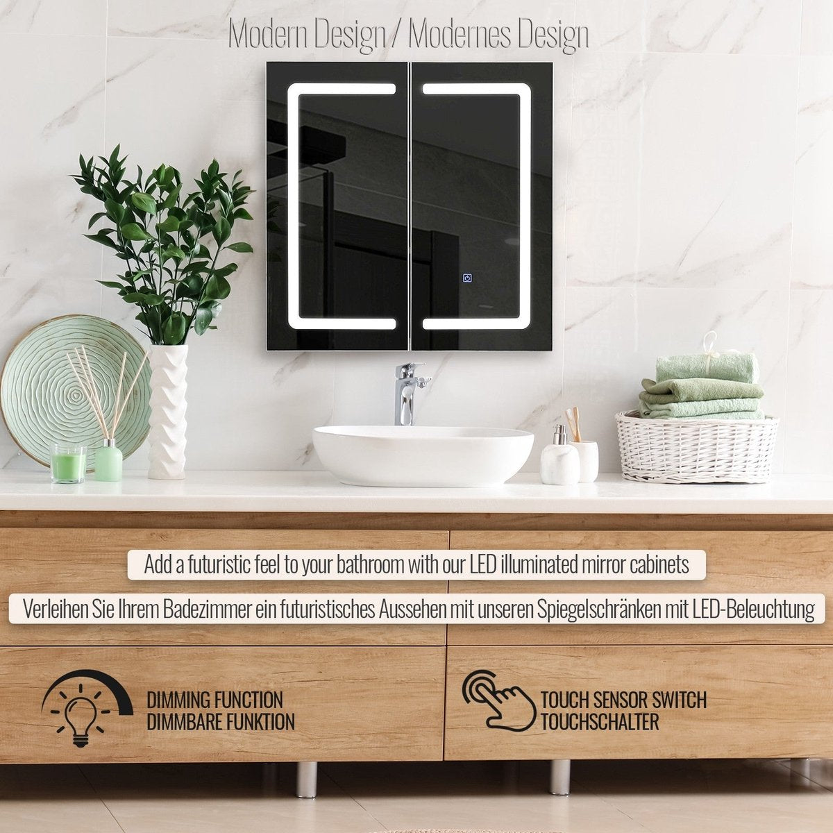 Aquamarin Badkamerspiegel met LED Verlichting - Medicijnkast - Dimbaar