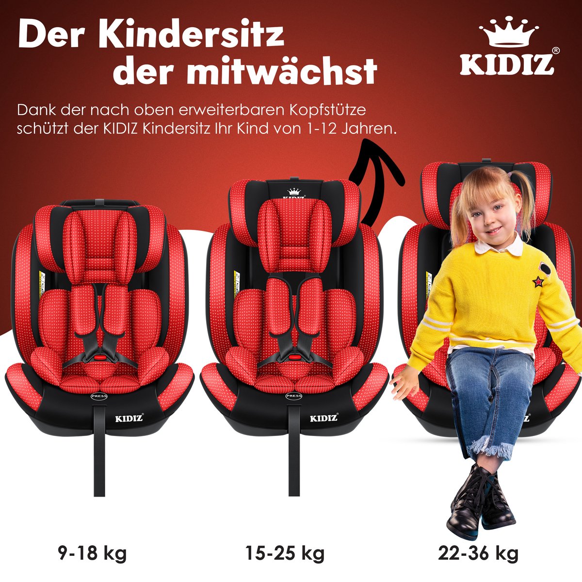 KIDIZ® Autostoeltje - 5-punts veiligheidsgordel - Rood
