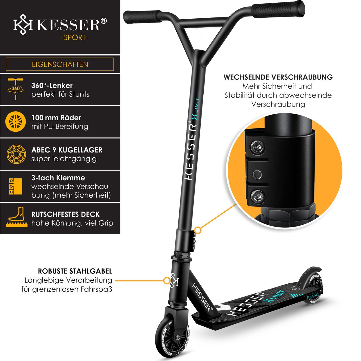 KESSER® Stuntstep voor Volwassenen en Kinderen - Kinderstep - Zwart