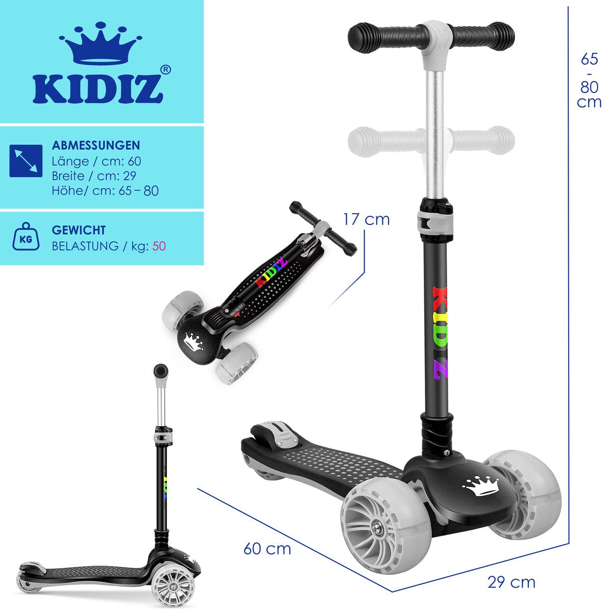 KIDIZ® Kinderstep - Opvouwbaar - Verstelbaar - City Scooter - Zwart