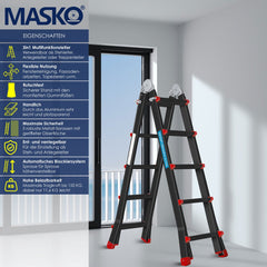 MASKO® Multifunctionele ladder - Vouwladder - 4x5 Treden - Zwart