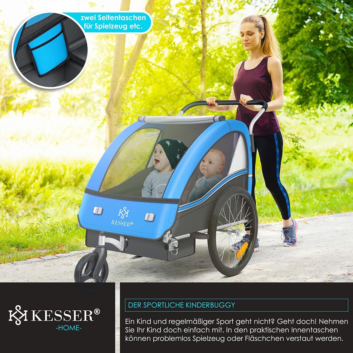 KESSER® Fietsaanhanger - Kinderaanhanger - Max. 40kg - Blauw