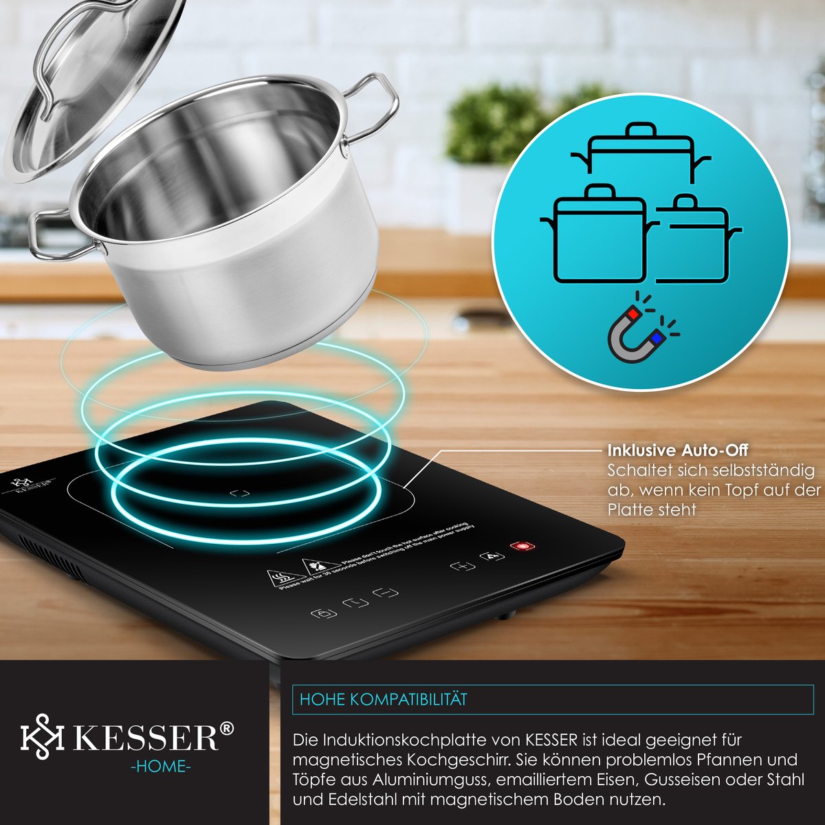 KESSER® Inductie Kookplaat - 2100W - 28cm - Zwart