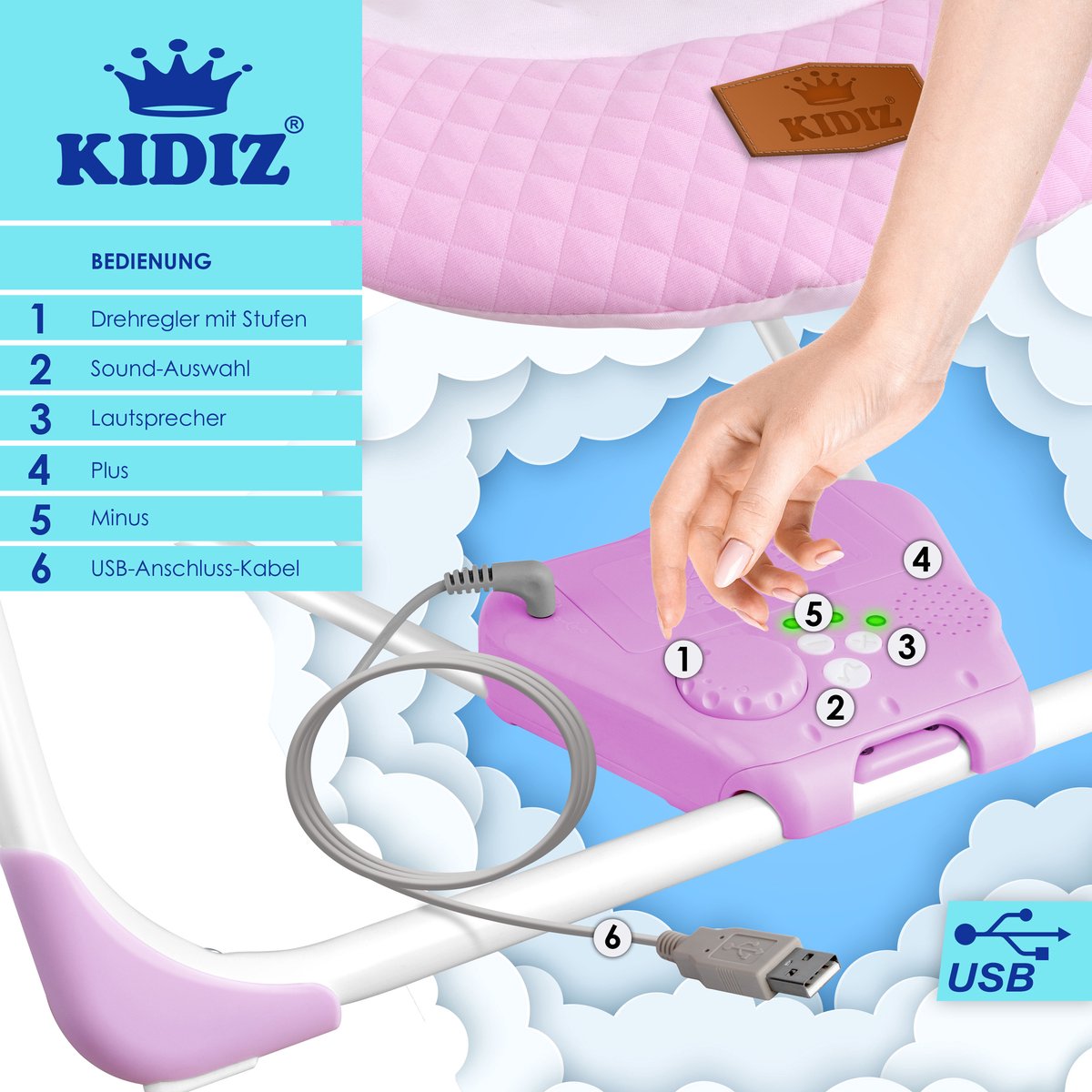 Wipstoel - Babyschommel - Baby Swing -  max 9kg - Roze - KIDIZ®