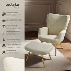 Fauteuil met armleuning - Met Hocker - Relaxstoel - Crème - Tectake