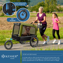KESSER® Hondenfietskar tot 40 kg 3in1 Hondenbuggy - Fietskar Hond Jogger - Khaki