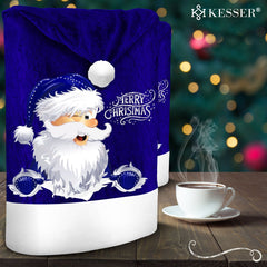 KESSER® Stoelhoes voor Kerst - Premium Hoes voor eetkamer stoelen Kerstdecoratie Stoelbekleding vor Kerstmis en Feestelijke Kerstversiering - Blauw-Wit, De Kerstman, Set van 2