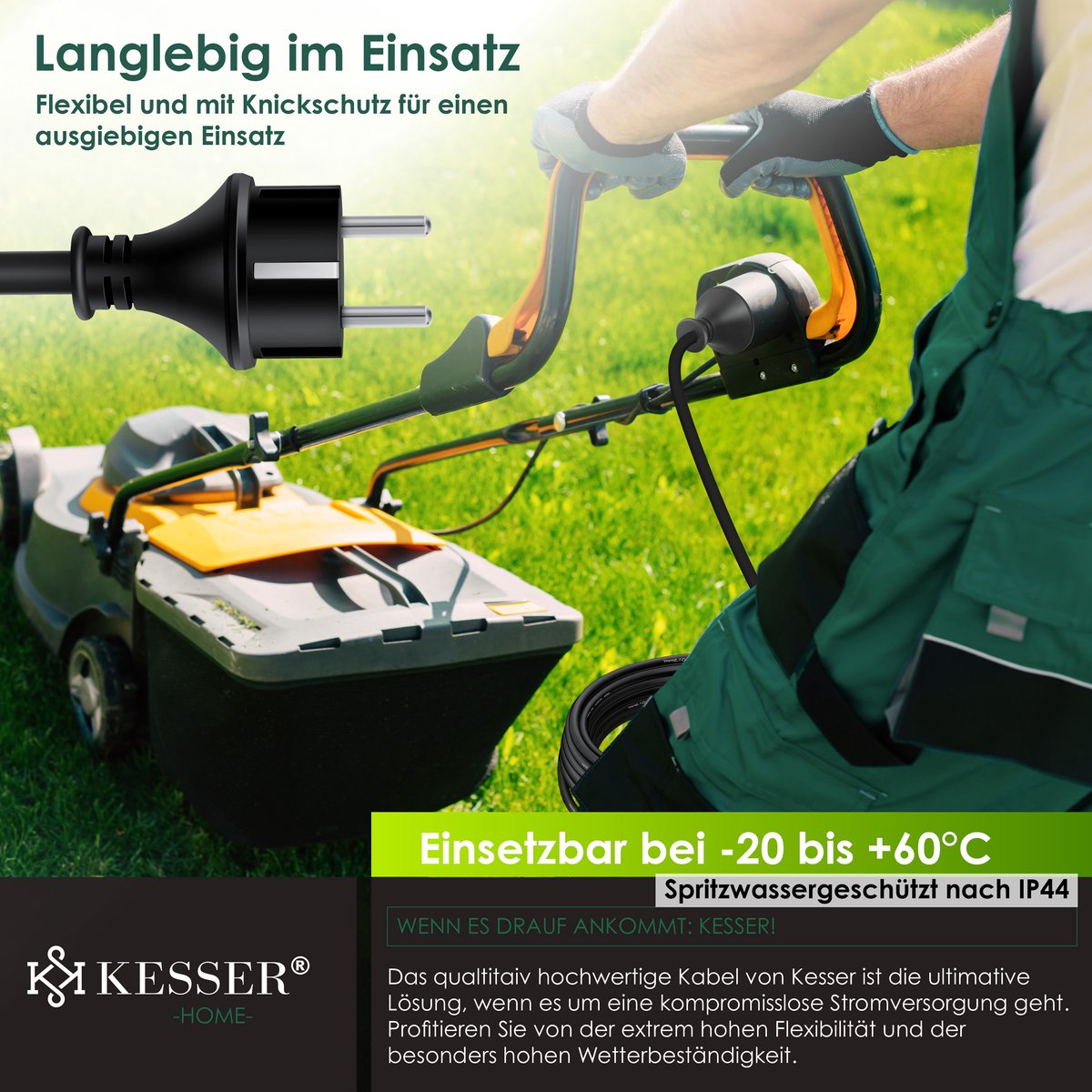 KESSER® Verlengkabel 40 meter voor binnen en buiten IP44 - Zwart