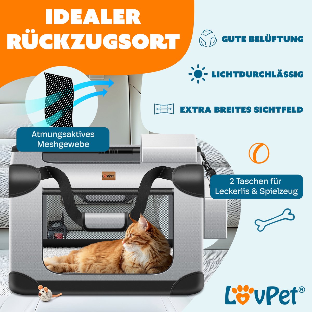 LOVPET® reisBench Hondenbench hondenbox honden transportbox opvouwbaar incl. transportzak hondenbak transportbox voor huisdieren, honden en katten transportbox - XXXL, Lichtgrijs