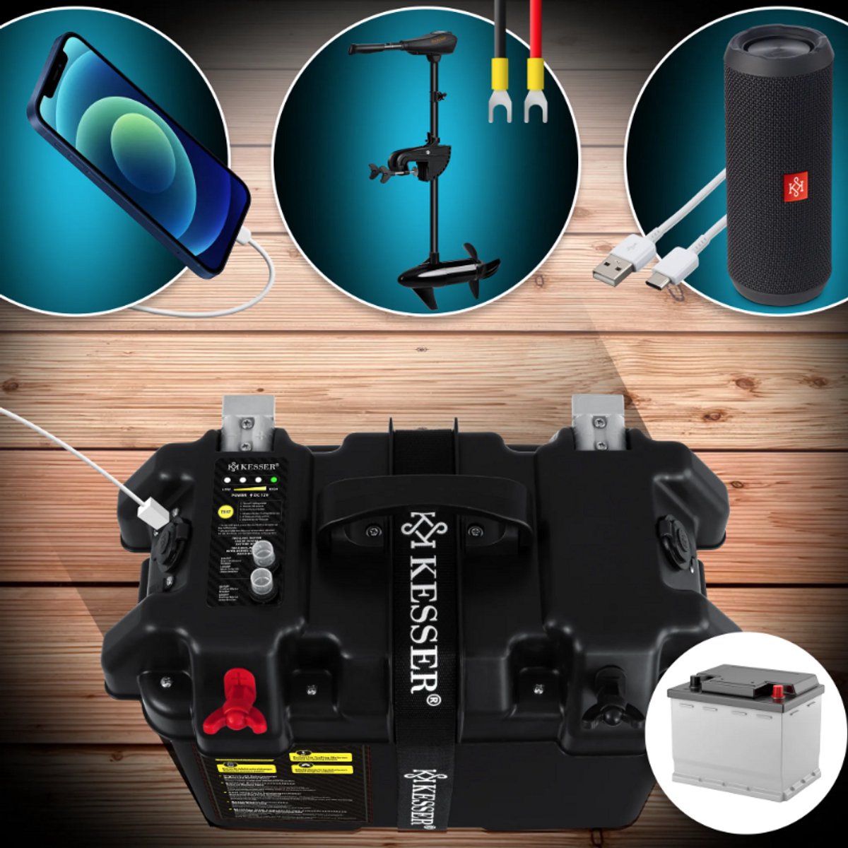 KESSER® Accubox voor bootmotor - Elektromotor - Zwart