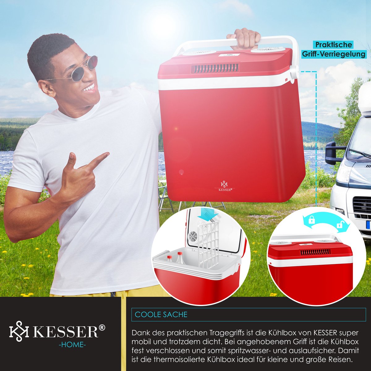 Koelbox Elektrisch – 12V en 230 volt - Coolbox - Frigobox - 32L – Rood