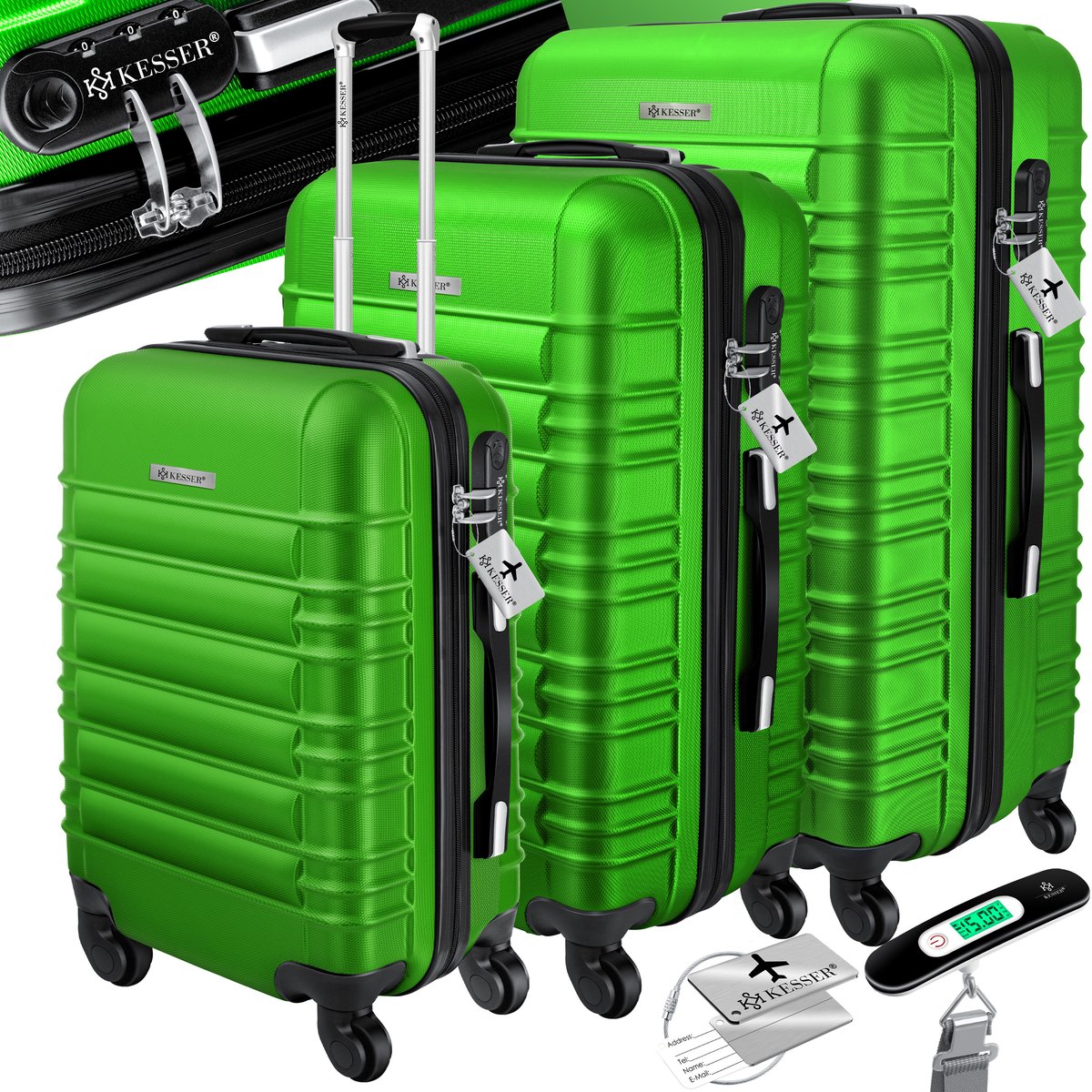 Kofferset - 3 delig - Trolley - Reiskofferset - Groen - KESSER® •