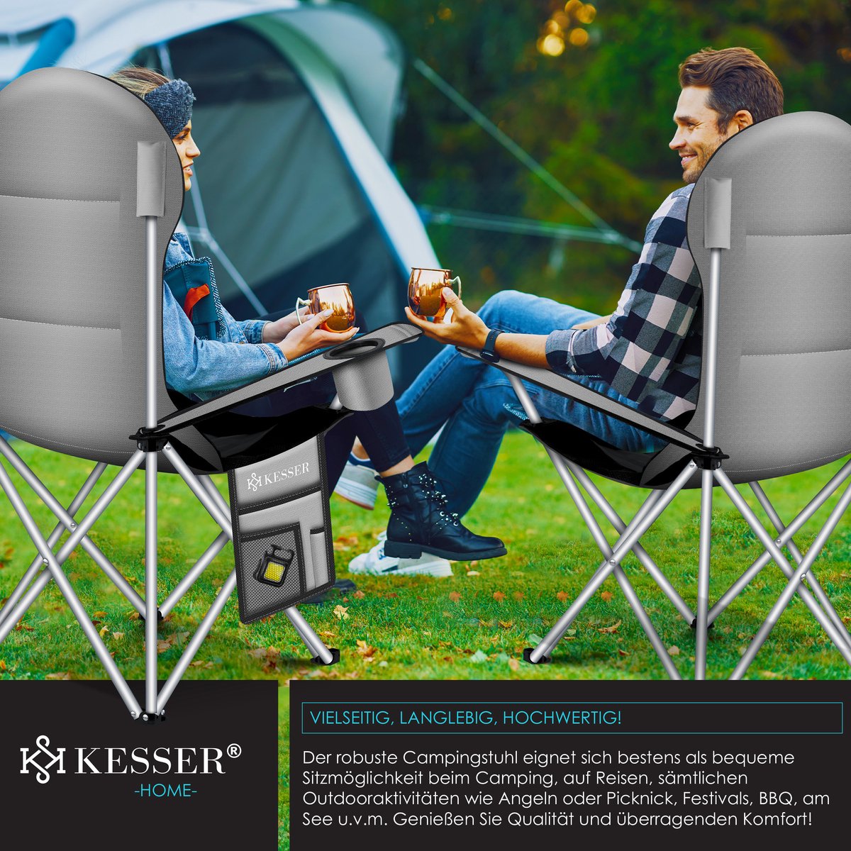 KESSER® Campingstoel - Visstoel - Vouwstoel - Grijs