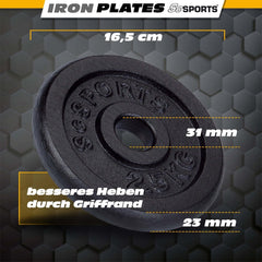 Halterschijven - Halter gewichten - 30 mm - 27,5 kg - Gietijzer - ScSPORTS®