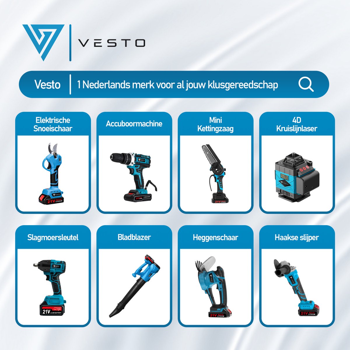 Vesto® Mini kettingzaag – Draadloos Inclusief 2 Led-Accu's – Heggenschaar Accu - Elektrisch Handkettingzaag - Snoeizaag - Takkenzaag - Handzaag - Boomzaag