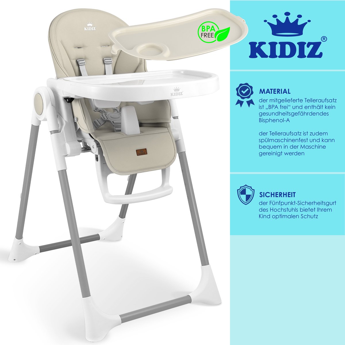 KIDIZ® 3in1 kinderstoel - Babystoel - Verstelbaar - Beige