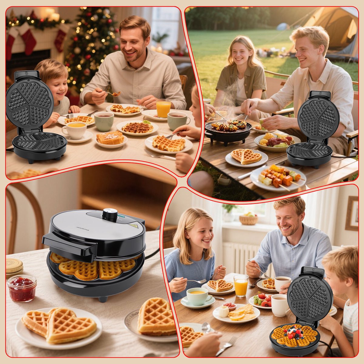 Aigostar Wafelijzer hartvorm- Met Regelbare Temperatuur - 1000W - Zwart - RVS - Crunchy