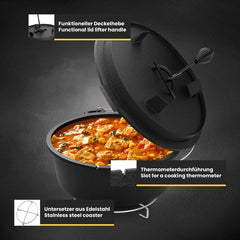 BBQ Chief Dutch Oven - Braadpan - Tot 400ºC - Gietijzer - 9 L - Zwart