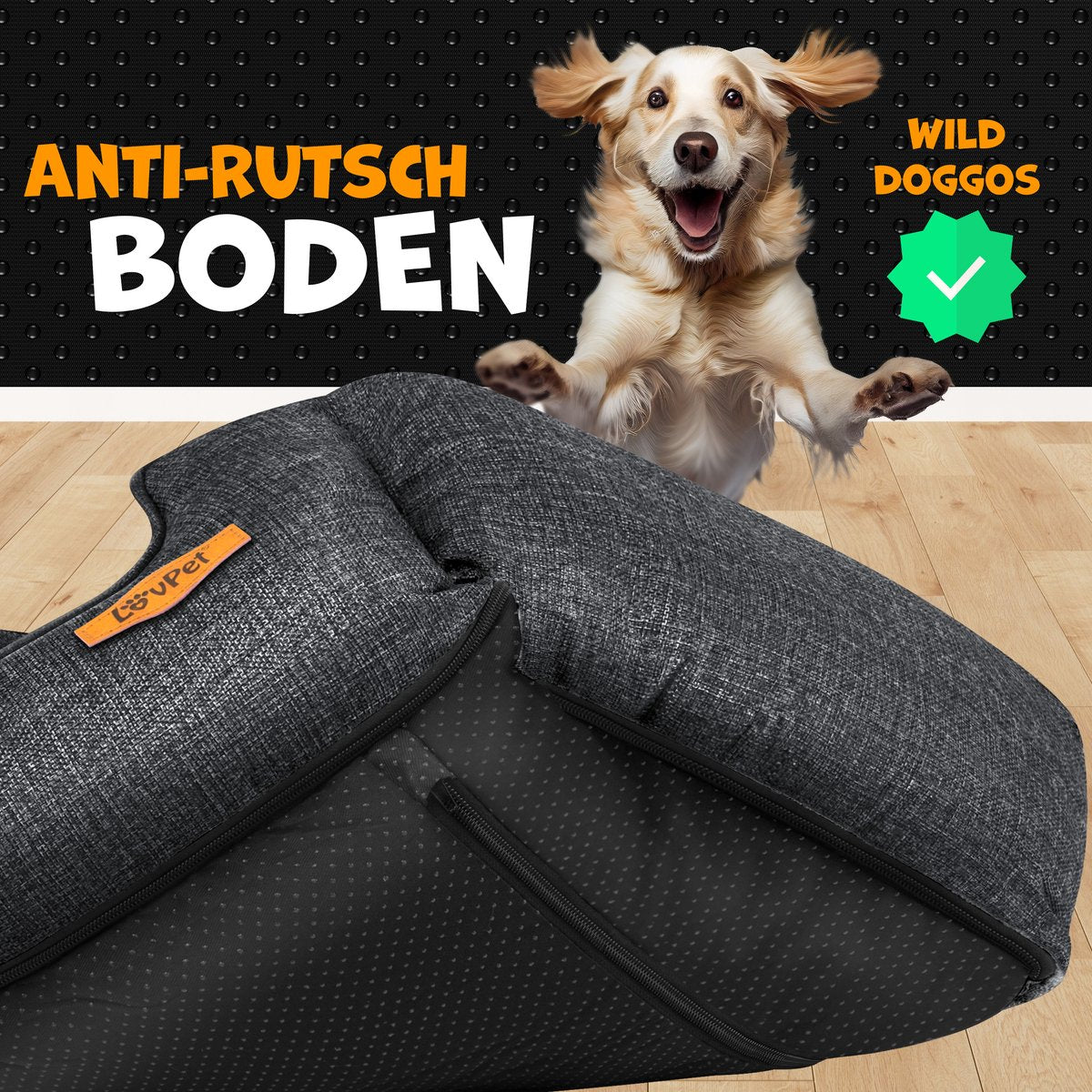 LovPet® Hondenbed Hondenkussen Hondenmand Chiller, Incl. Kom + 3X Kauwbotten, Hondenbankkussen voor Kleine, Middelgrote & Grote Honden, Hoes Afneembaar en Wasbaar - M (70 x 55 x 21 cm), Antraciet