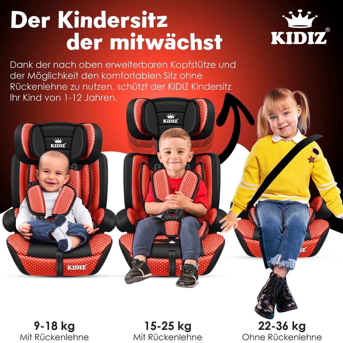 KIDIZ® Autostoeltje - 5-punts veiligheidsgordel - Rood