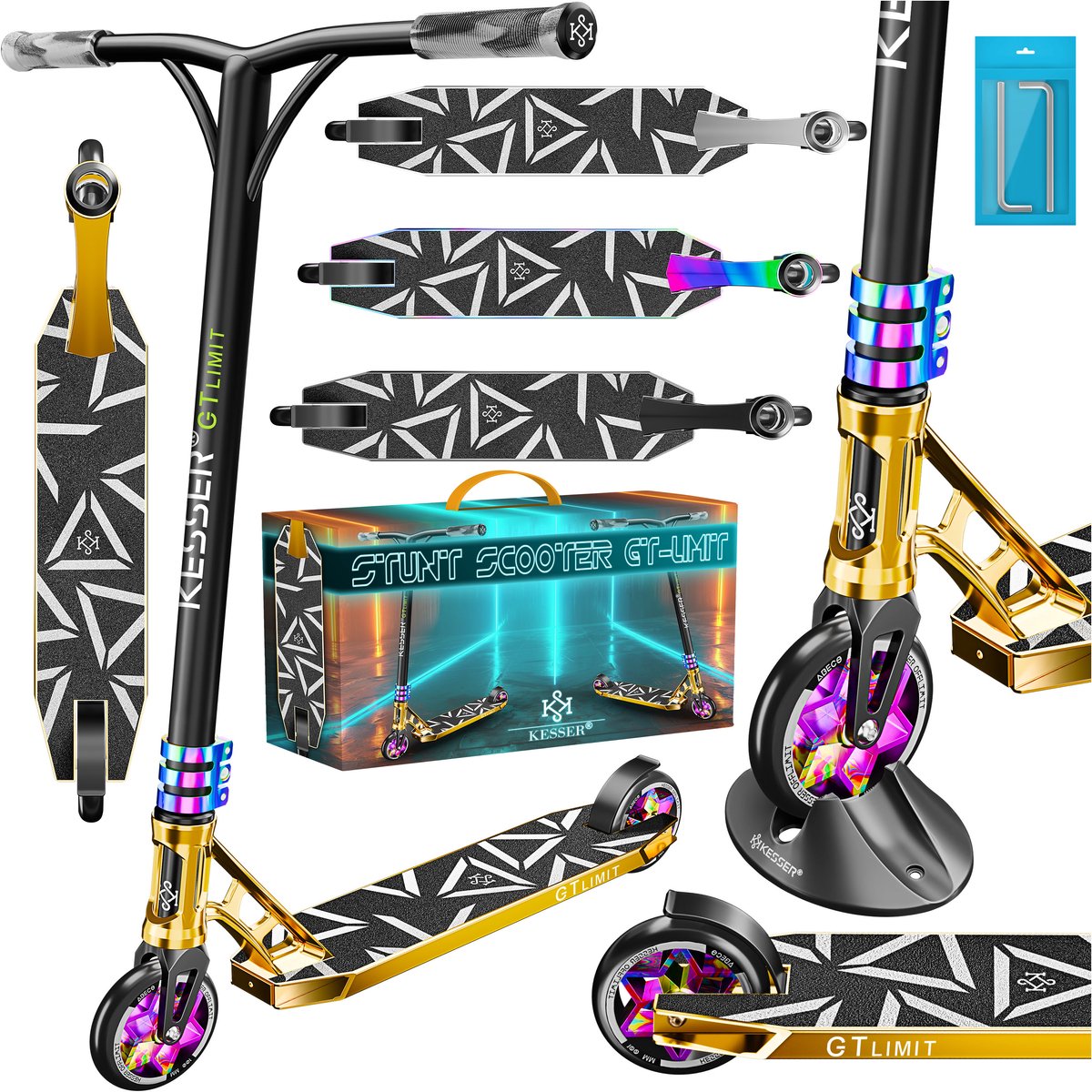 KESSER® Stuntstep GT-Limit 360° voor Volwassenen en Kinderen - Step met Standaard ABEC 9 Kogellagers, 110 mm PU Wielen Stunt Scooter - Goud
