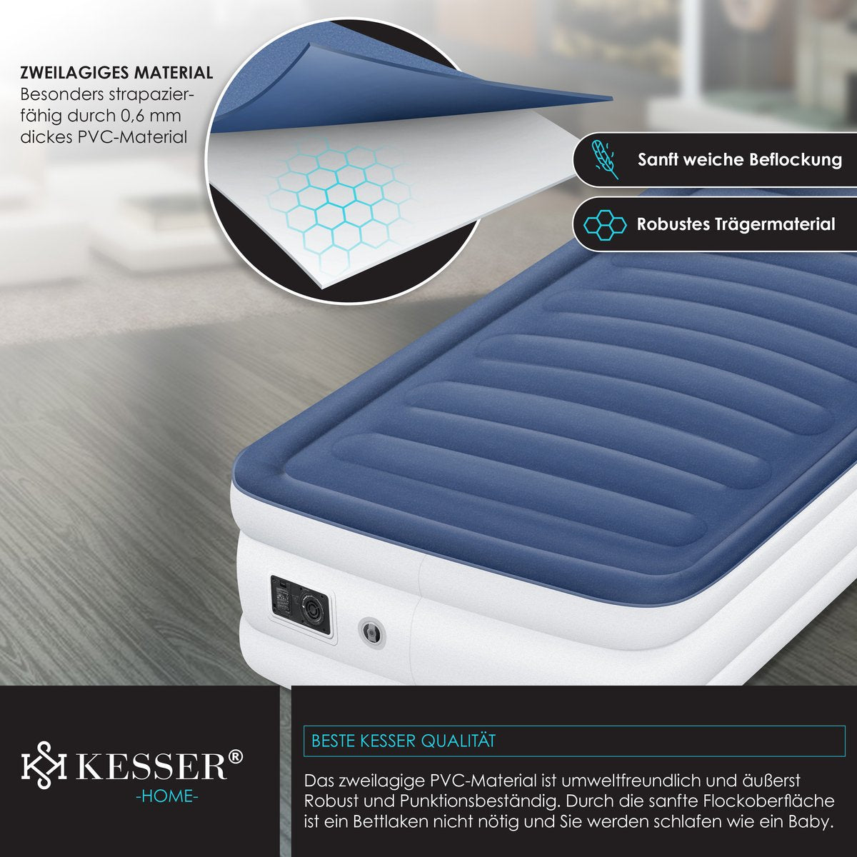 KESSER® Luchtbed - Opblaasbaar Matras - Elektrische Pomp - Wit •