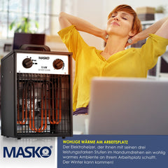 MASKO® Bouwkachel 5kW - Ventilatorkachel voor Binnen- en Buiten Elektrische Kachel Keramische Werkplaatskachel Electrische Verwarming 5000 Watt - Wit