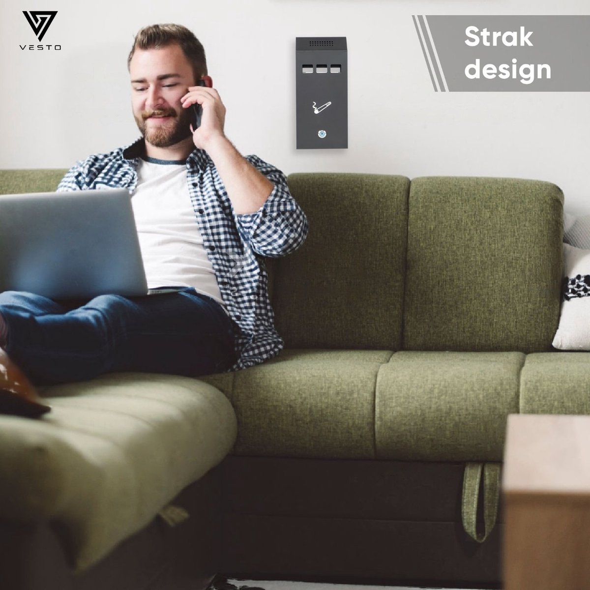 Vesto® Wandasbak - Asbak voor buiten – Rookpaal – Buitenasbak – Grote Asbak – Muurasbak – Stormasbak – Peukenzuil - Ideaal voor Terras & Bedrijf •