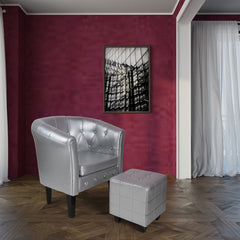 Fauteuil met armleuning - Relaxstoel - Met Hocker - Zilver - MIADOMODO