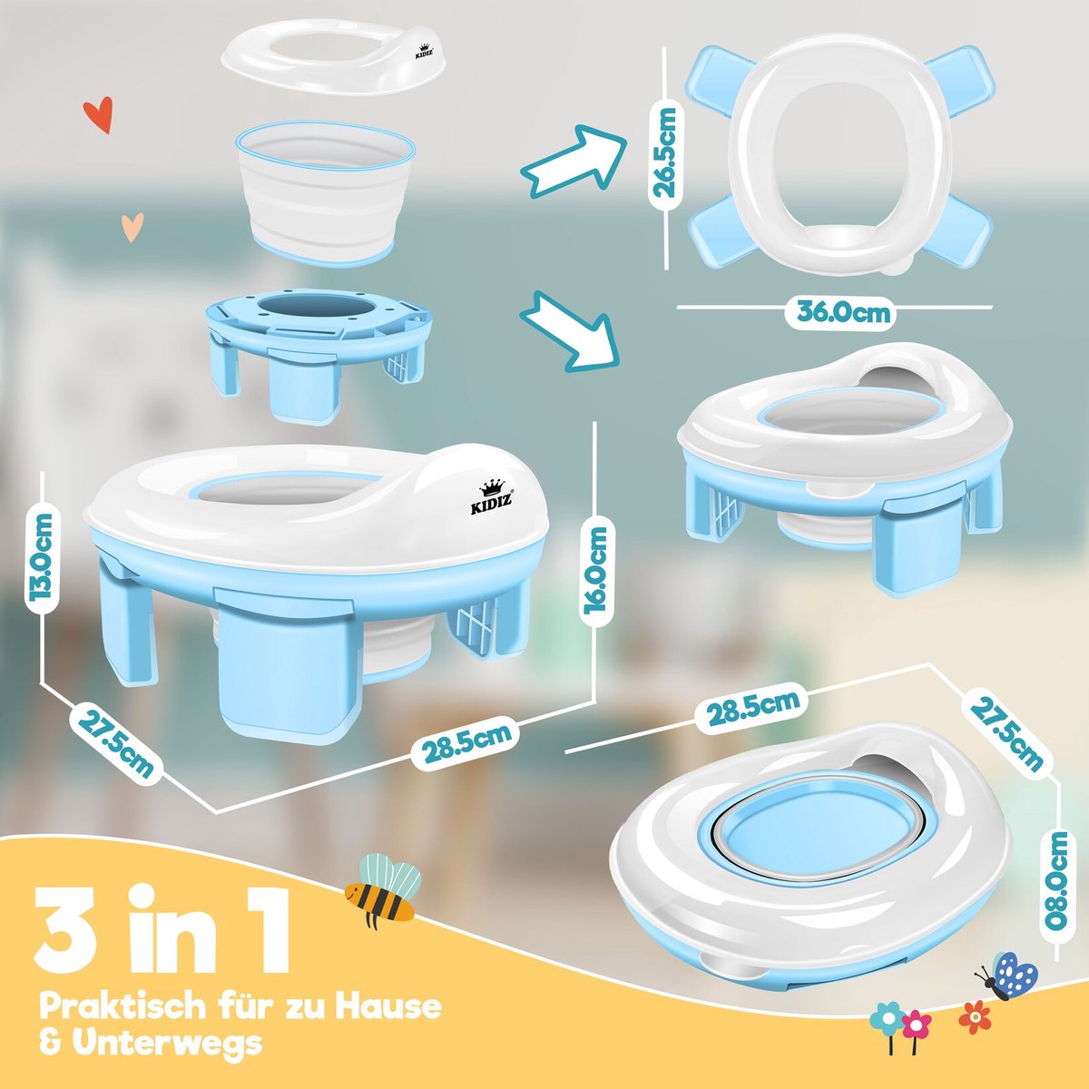 KIDIZ® Toiletbril voor kinderen - Kindertoiletbril - WC verkleiner - Blauw
